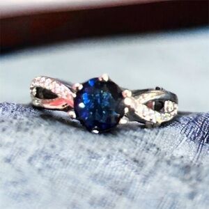 BLUE PRINCESS CUT CZ RING